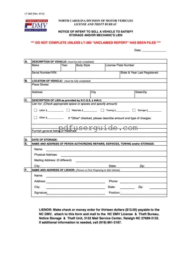 Free Nc Lt 262 Form in PDF