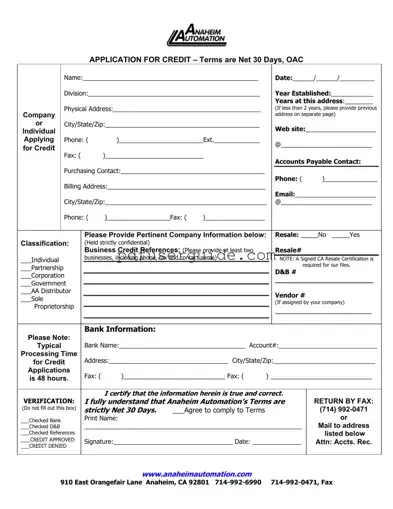 Free Net 30 Terms Order Form in PDF
