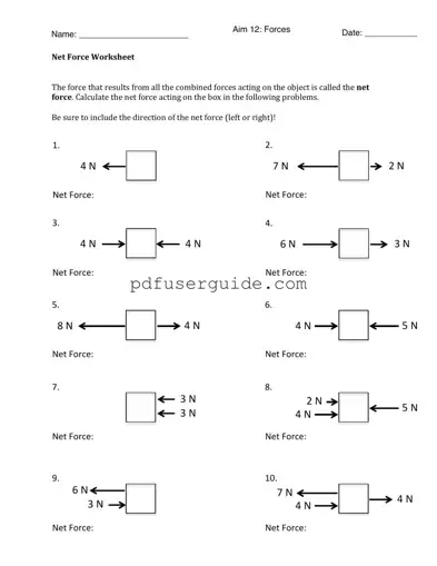 Free Net Force Worksheet Form in PDF