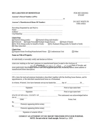 Free Nevada Homestead Form in PDF