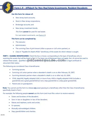 Free Nj L 8 Form in PDF