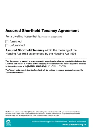 Free Nla Tenancy Agreement Landlord Orguk Form in PDF