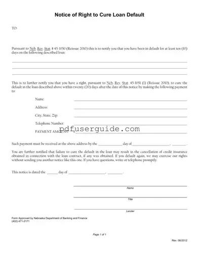 Free Notice Of Right To Cure Auto Loan Letter Form in PDF