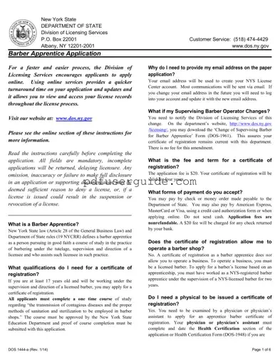 Free Nys Barber Apprentice Form in PDF