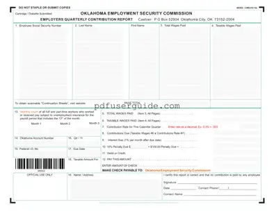 Free Oklahoma Quarterly Contribution Report Form in PDF