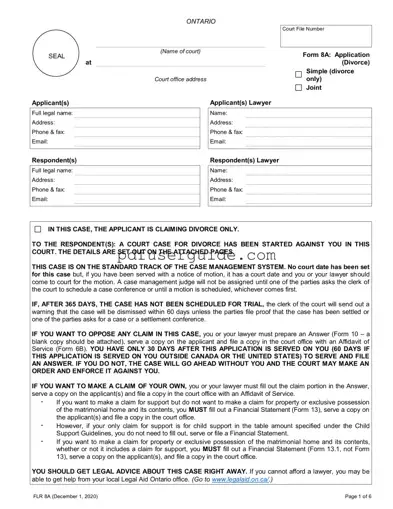 Free Ontario Divorce 8A Form in PDF