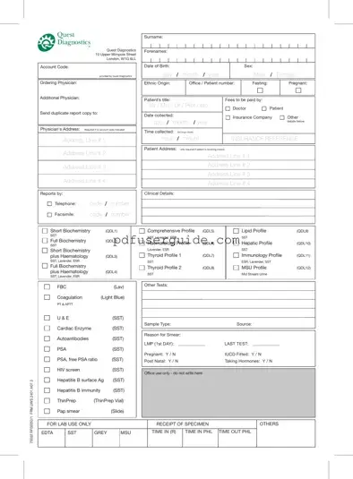 Free Order Quest Diagnostics Form in PDF