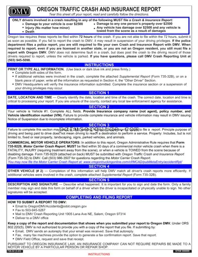 Free Oregon Dmv Accident Report Form in PDF