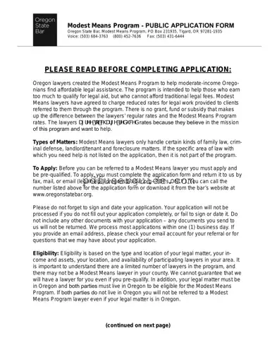 Free Oregon Modest Means Program Form in PDF