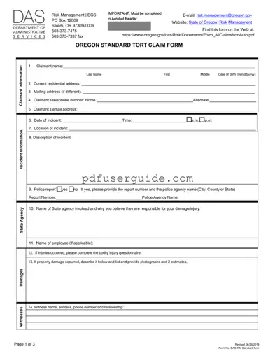 Free Oregon Tort Claim Form in PDF