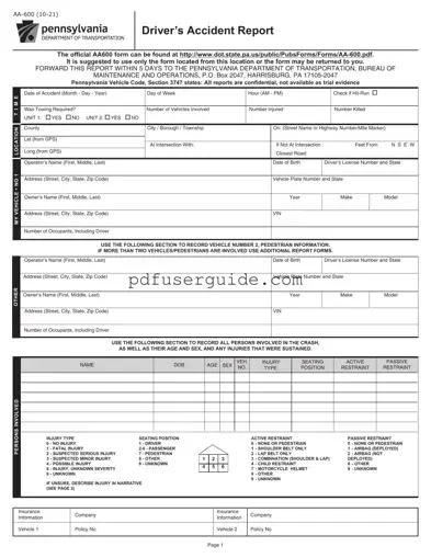 Free Pa Aa 600 Form in PDF