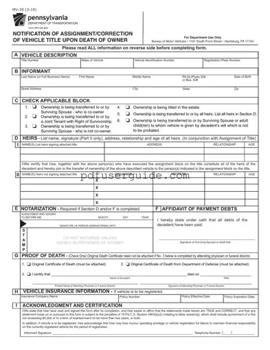 Free Pa Mv 39 Form in PDF