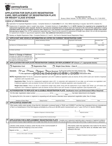 Free Pa Mv 44 Form in PDF