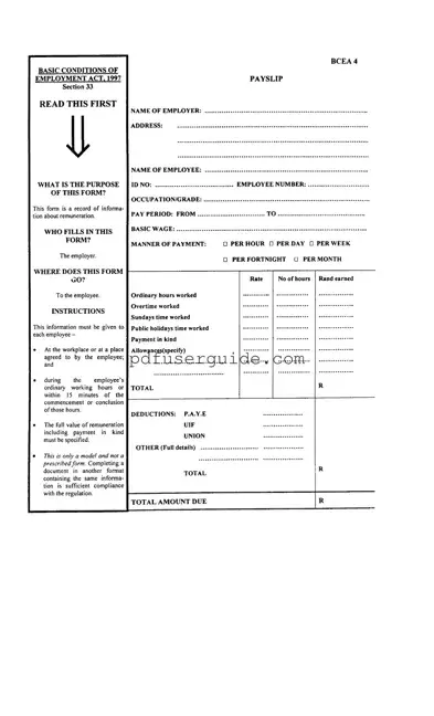 Free Payslip Bcea4 Form in PDF