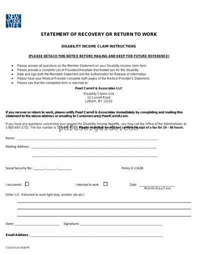 Free Pearl Carroll Disability Claim Form in PDF