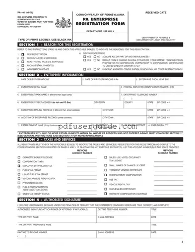 Free Pennsylvania Pa 100 Form in PDF