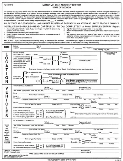 Free Personal Accident Report Sr 13 Ga Form in PDF