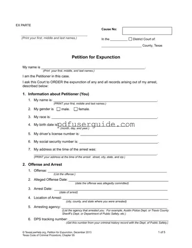 Free Petition Expunction Texas Form in PDF
