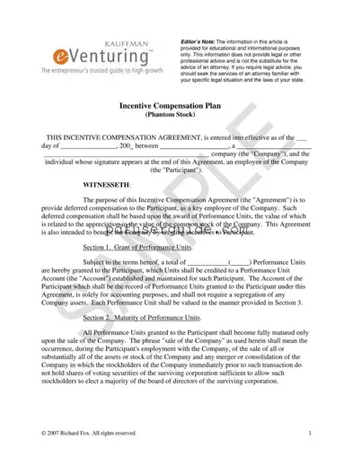 Free Phantom Compensation Plan Form in PDF