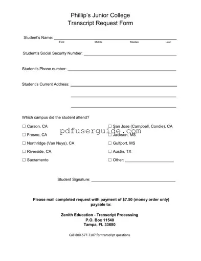 Free Phillips Junior College Transcripts Form in PDF