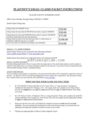 Free Placer County Superior Court Form in PDF