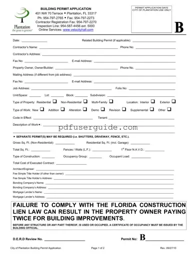 Free Plantation Building Permit Form in PDF