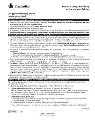 Free Prudential Change Beneficiary Form in PDF