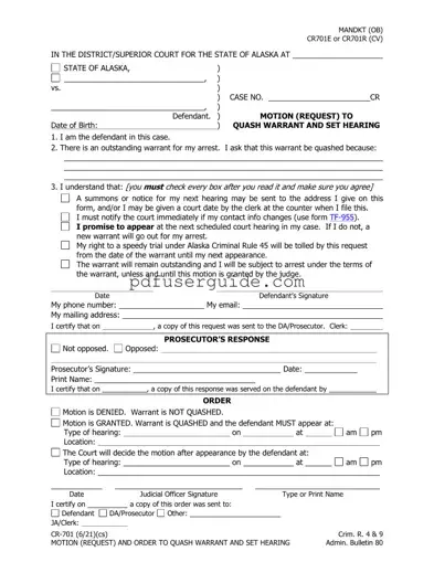 Free Quash Warrant Request Form in PDF