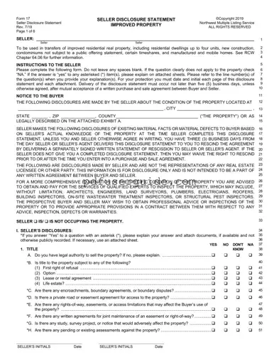 Free Real Estate Seller Disclosure 17 Form in PDF