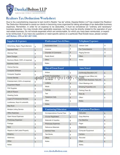 Free Real Estate Tax Deduction Form in PDF