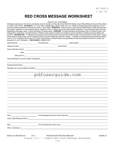 Free Red Cross Message Worksheet Army Form in PDF