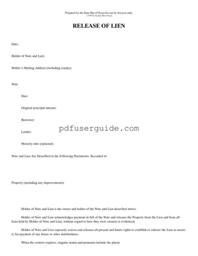 Free Release Of Lien Texas Form in PDF