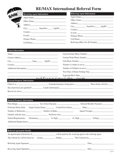 Free Remax Referral Form in PDF