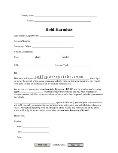 Free Repo Order Form in PDF