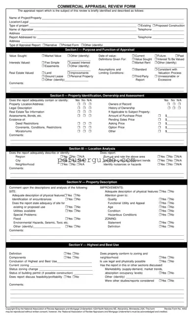 Free Review Commercial Appraisal Form in PDF