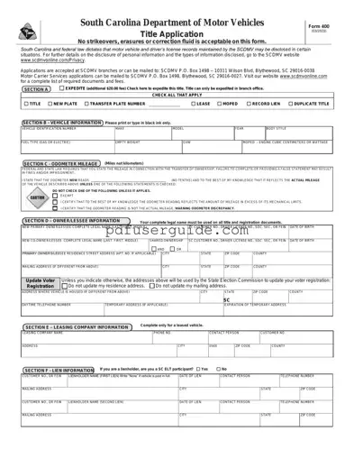 Free Sc Dmv 400 Form in PDF