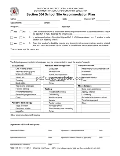 Free School 504 Form in PDF