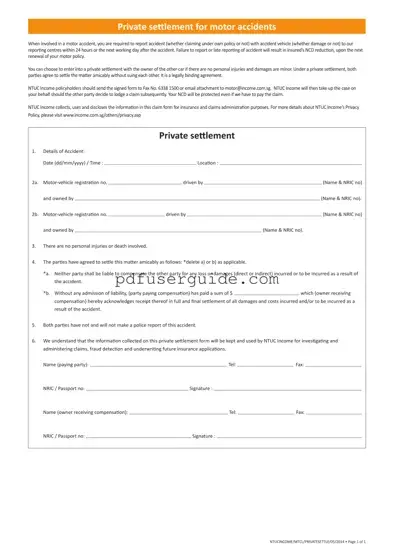 Free Settlement Motor Accident Form in PDF