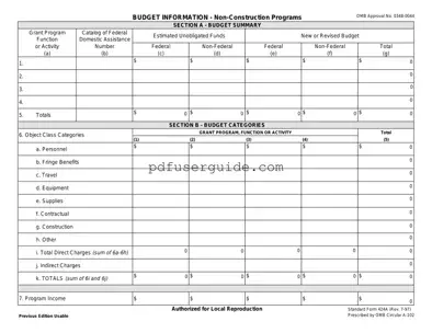 Free Sf 424A Form in PDF