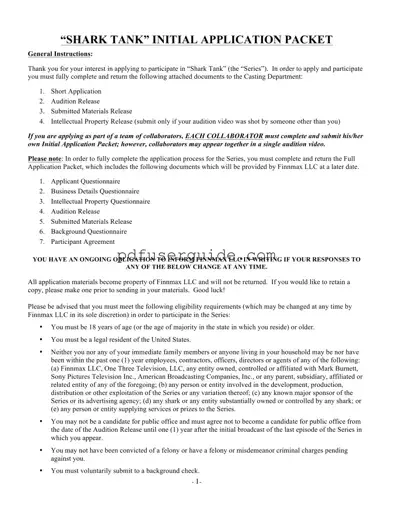 Free Shark Tank Application Form in PDF