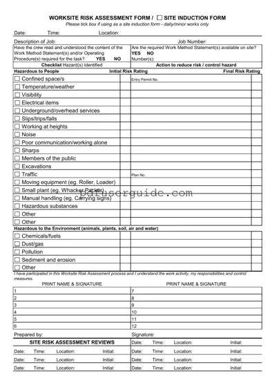 Free Site Induction Sheet Form in PDF