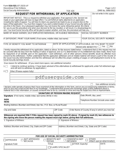 Free Social Security Ssa 521 Form in PDF