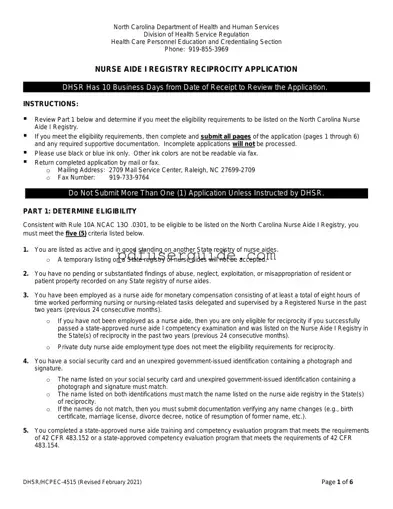 Free South Carolina Nurse Aide Form in PDF