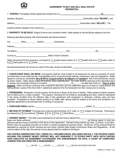 Free South Carolina Real Estate Contract 310 Form in PDF