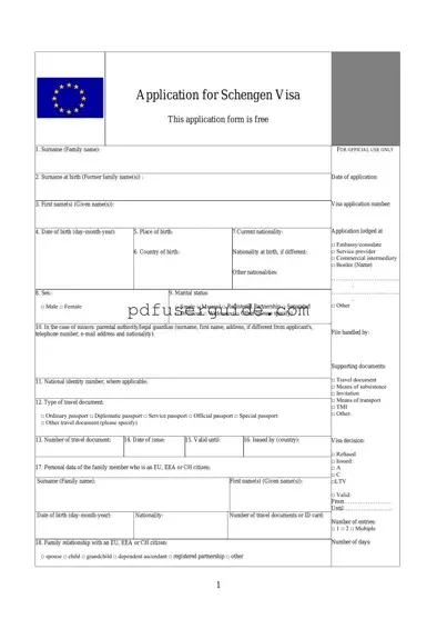 Free Spain Application Visa Form in PDF