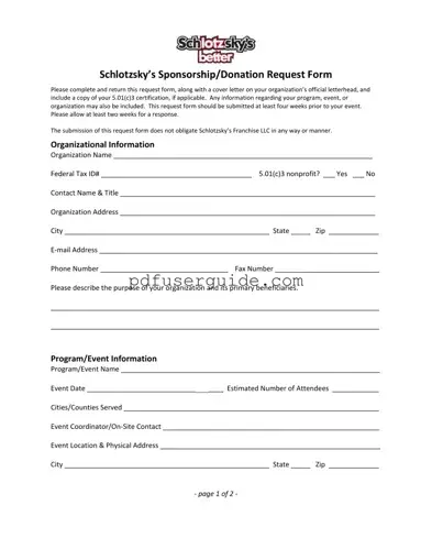 Free Sponsorship Donation Form in PDF
