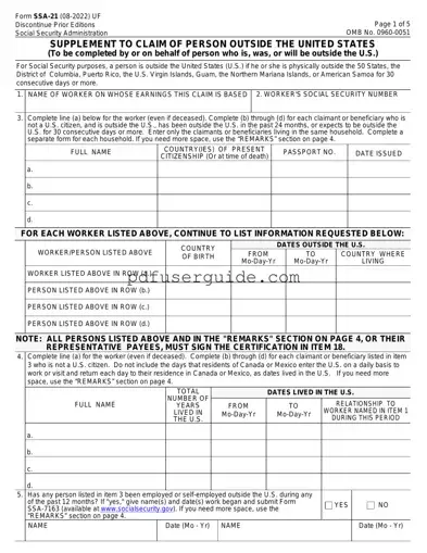 Free Ssa 21 Form in PDF