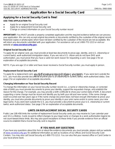 Free SSA SS-5 Form in PDF