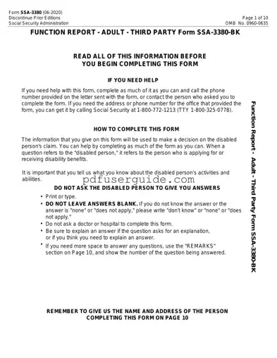 Free SSA SSA-3380-BK Form in PDF