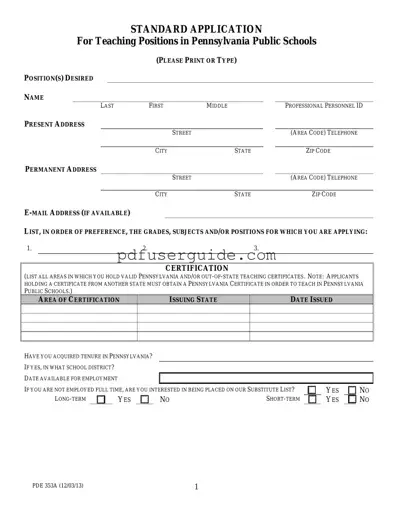 Free Standard Pa Application Form in PDF
